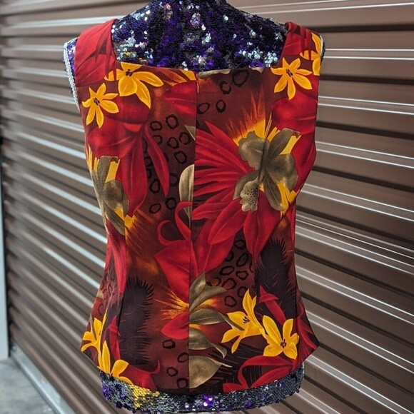 Dress barn Size 10 Multicolor Sleeveless Blouse & Cropped Pants Set - Picture 3 of 6